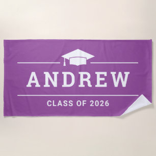 Toalha De Praia Classe de Nome do Formando Personalizado Roxo 2023