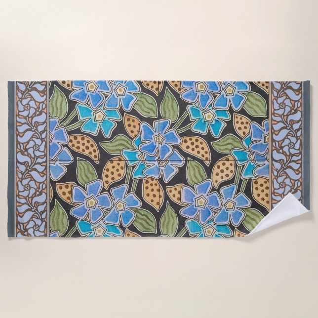 Toalha De Praia Clássico Floral Clássico Azul-Flor Elegante (Frente)