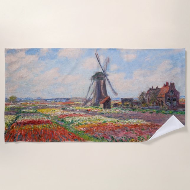 Toalha De Praia Claude Monet - Campo das Tulipas na Holanda (Frente)