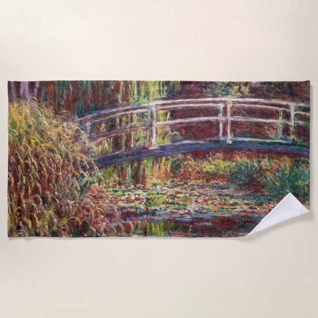 Toalha De Praia Claude Monet - Lagoa de Água Lily, Harmonia Rosa (Frente)