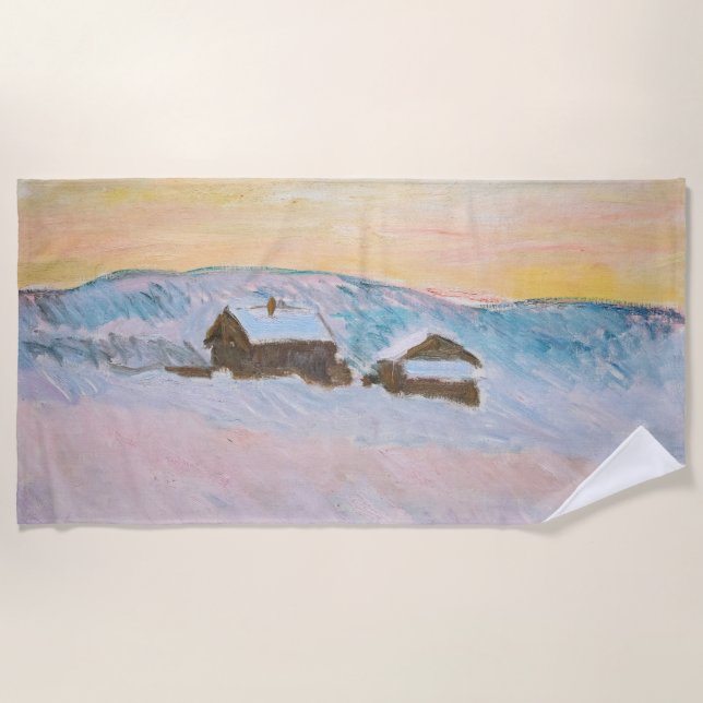 Toalha De Praia Claude Monet - Paisagem Noruega, Casas Azuis (Frente)