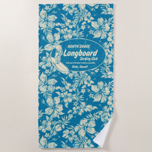Toalha De Praia Club Surfing Longboard Logo Hibiscus Aloha - Azure