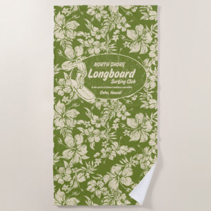 Toalha De Praia Club Surfing Longboard Logo Hibiscus Aloha - Verde