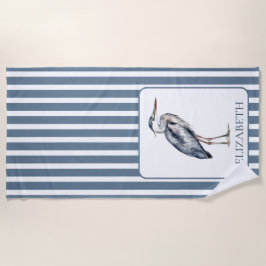 Toalha De Praia Coastal Blue Heron Bird Personalized