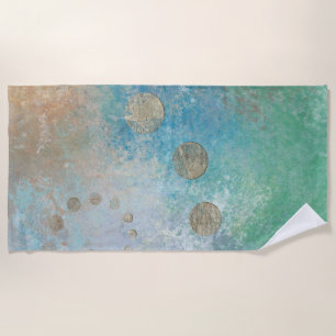 Toalha De Praia Coastal Grunge Azul e Verde Dourado
