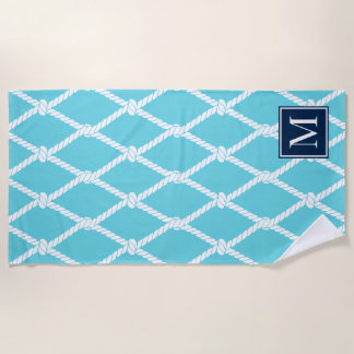 Toalha De Praia Coastal Preppy Nautical Monogram  – Turq & Navy