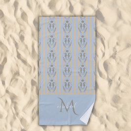 Toalha De Praia Coastal Seahorse Cameo Blue Cream Strip Monogram 