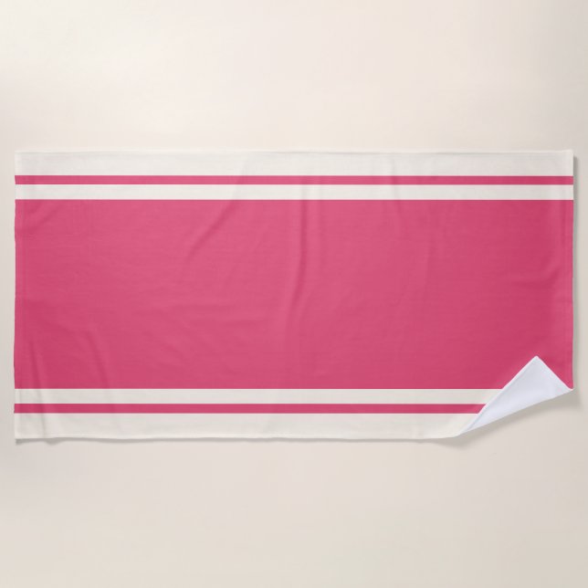 Toalha De Praia Coastal Stripe Beach Towel - Raspberry & Cream (Frente)