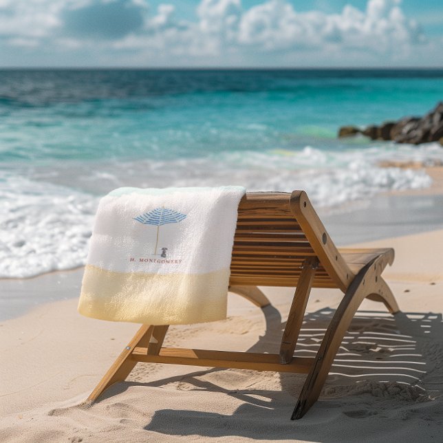 Toalha De Praia Coastal Watercolor Beach Umbrella Dog Towel (Criador carregado)