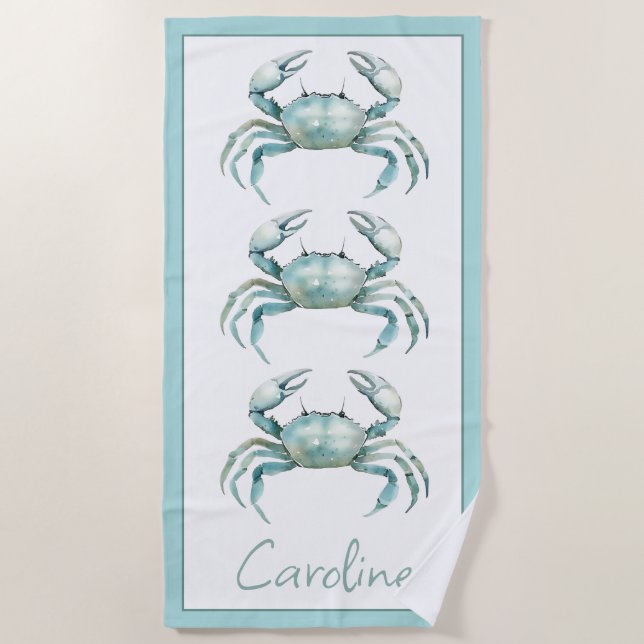 Toalha De Praia Coastal Watercolor Crab Personalized (Frente)