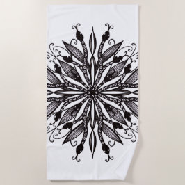 Toalha De Praia Cobra Gothic Mandala Tatuagem Preta E Branca