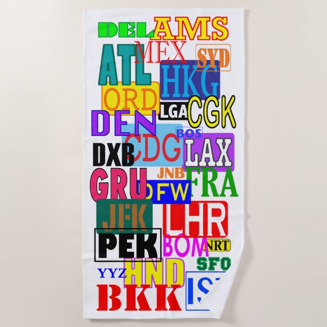 Toalha De Praia Códigos do aeroporto internacional de viajante de (Frente)