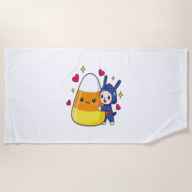 Toalha De Praia Coelhinho Bonito Abraçando Milho Docinho (Frente)