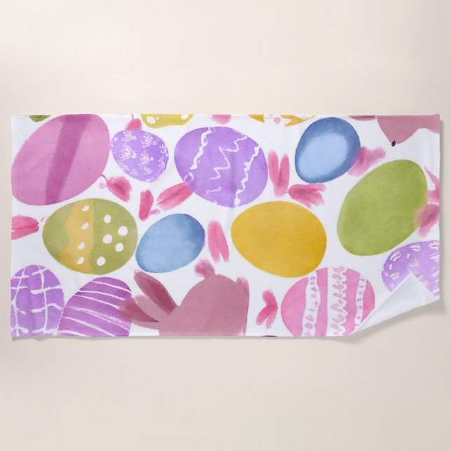 Toalha De Praia coelho com ovos de Páscoa (Frente)