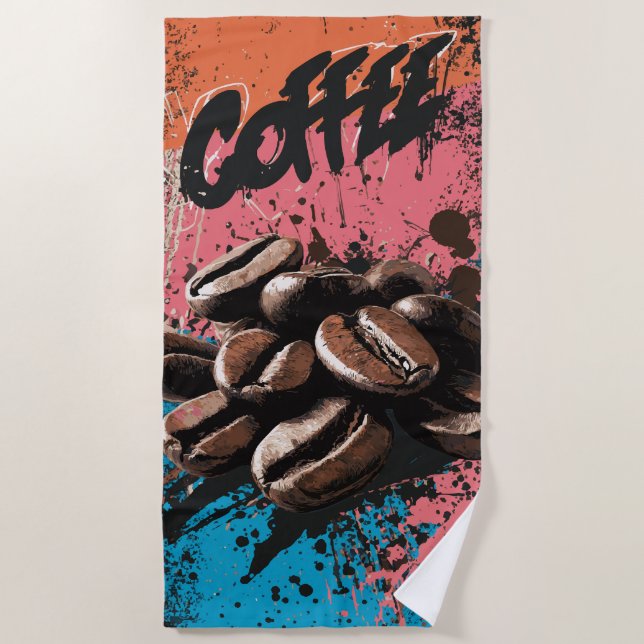 Toalha De Praia Coffee Graffiti Pop Art Beans (Frente)