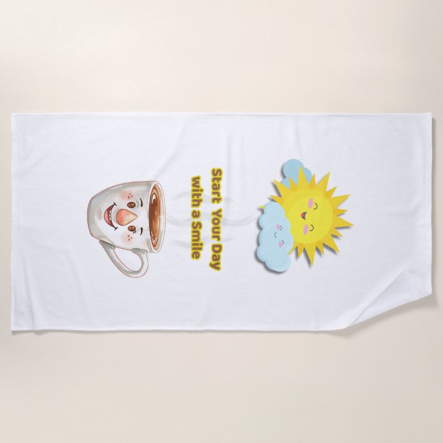 Toalha De Praia Coffee Time – Cute Smiling Cup (Frente)