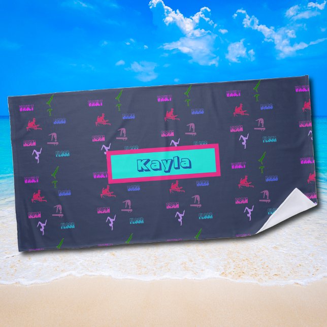 Toalha De Praia Cofre de ginástica, Bares, Feixe, Chão (Gymnastics Vault, Bars, Beam, Floor Beach Towel)