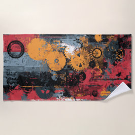 Toalha De Praia Colagem de Engrenagens Industriais Arte Urbana Gru