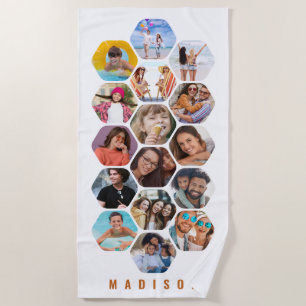 Toalha De Praia Colagem de Fotografias Múltiplas Simples Personali