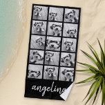 Toalha De Praia Colagem de Fotos 15 com nome de script - branco pr<br><div class="desc">Use imagens de conta Instagram ou outros aplicativos populares de compartilhamento com 15 fotos quadradas para criar um presente exclusivo e pessoal. Ou você pode ficar com o filhote hipster e fazer uma moda. Se precisar ajustar as fotos,  clique na ferramenta personalizar para fazer alterações.</div>
