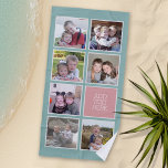 Toalha De Praia Colagem de Fotos com Cores de Pastel e Texto Perso<br><div class="desc">Pastel Teal Green e Rosa Pink - Use 7 fotos quadradas para criar um presente exclusivo e pessoal. Uma área para texto é incluída se você quiser adicionar nomes ou um ano e evento. Se precisar ajustar as fotos,  clique na ferramenta personalizar para fazer alterações.</div>