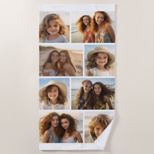 Toalha De Praia Colagem de Grade de Foto Mínima Moderna - Branco
