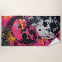 Colagem de Grafite de Caveira Punk em Rosa e Amare