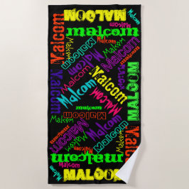 Toalha De Praia Colagem de nomes de repetição colorida e preta