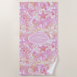 Toalha De Praia Colagem de praia náutica, rosa-quente, ID840