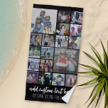 Toalha De Praia Colagem do Instagram - Script de 18 fotos - Branco<br><div class="desc">Um design com fundo preto e um local para adicionar texto em um script de tendência. Use até 18 fotos quadradas para criar um presente exclusivo e pessoal. Se precisar ajustar as fotos,  clique na ferramenta personalizar para fazer alterações.</div>