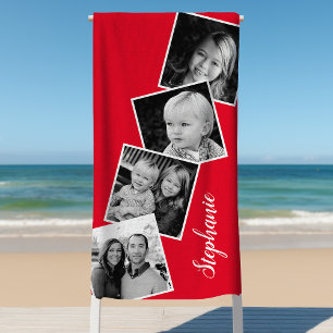 Toalha De Praia Colagem Personalizada de 4 Fotos em Faixa de Filme