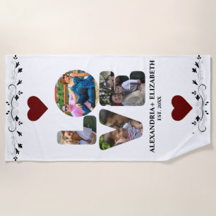 Toalha De Praia Colagem personalizada de fotos de amor moderno 4 p