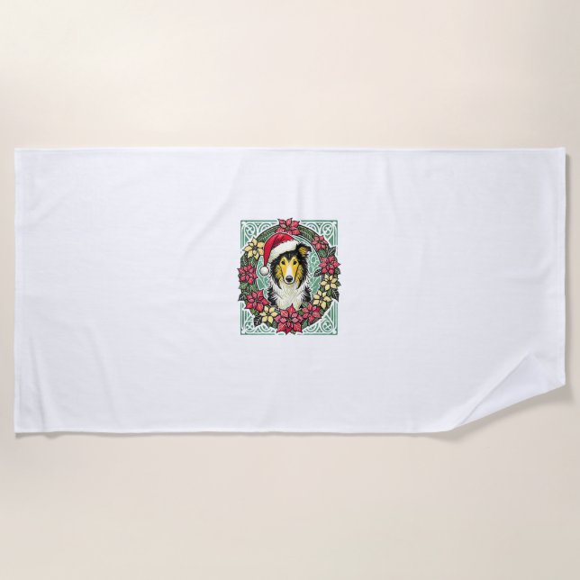 Toalha De Praia Collie Dog Ilustração Yule Collies 3 (Frente)