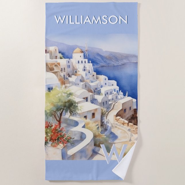 Toalha De Praia Colorida Aquarela Nome do Monograma Personalizado  (Criador carregado)