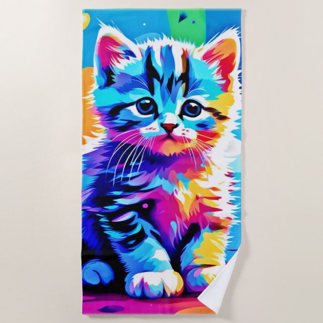 Toalha De Praia Colorida Kitten Design (Frente)