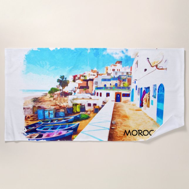 Toalha De Praia Colorida Marrocos Viagem Watercolor (Frente)