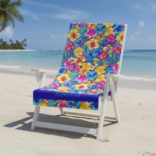 Toalha De Praia Colorido Nome Floral Tropical Havaiano com Palmeir