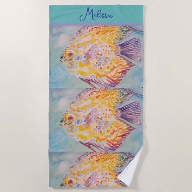 Toalha De Praia Colourful Sea Fish Ocean Beach Sea Girls Name (Frente)