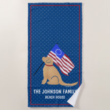 Toalha de Praia com Bandeira Americana e Cachorro 