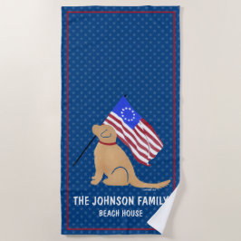 Toalha de Praia com Bandeira Americana e Cachorro 