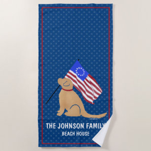 Toalha de Praia com Bandeira Americana e Cachorro