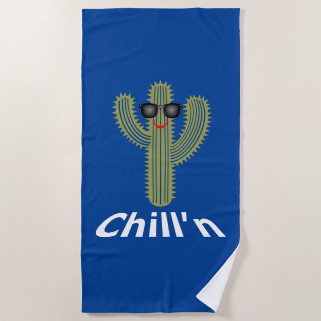 Toalha de Praia com Design Chill'n Cactus (Frente)