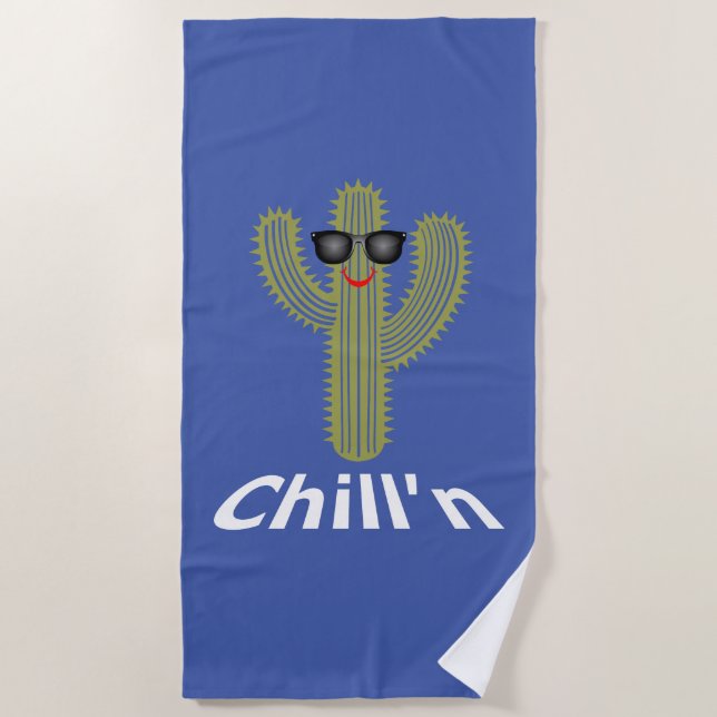 Toalha de Praia com Design de Cactus Relax -  (Frente)