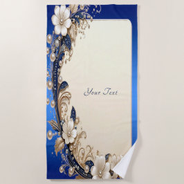 Toalha de Praia com Embelezamento Floral Azul Bran