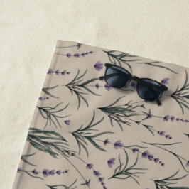 Toalha de Praia com Padrão Botânico de Lavanda