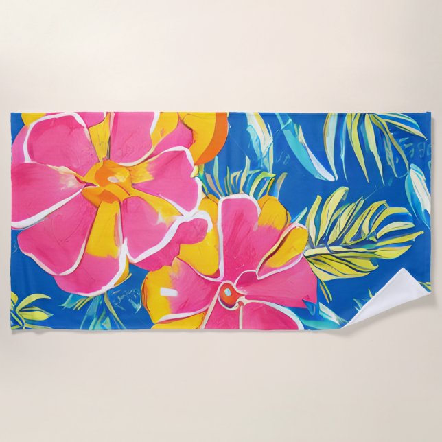 Toalha de Praia com Padrão de Flores Tropicais Hav (Frente)