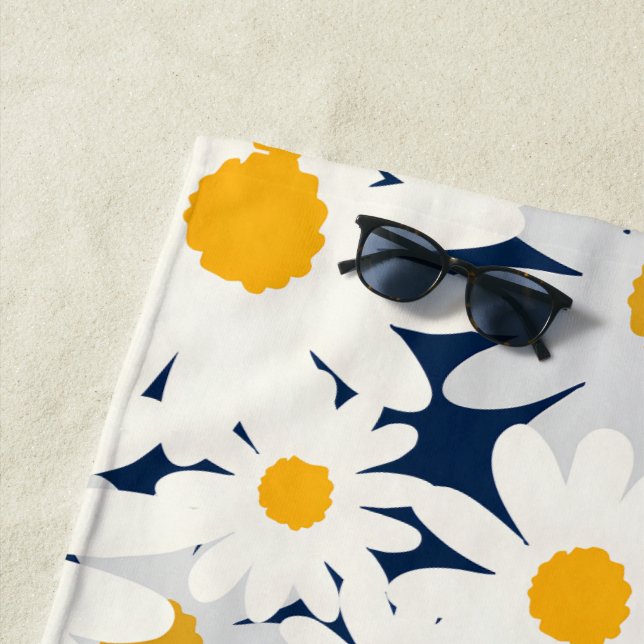 Toalha de Praia com Padrão Floral Retro Daisy (In Situ)