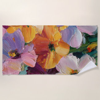 Toalha de Praia com Pintura Floral Vibrante em Imp
