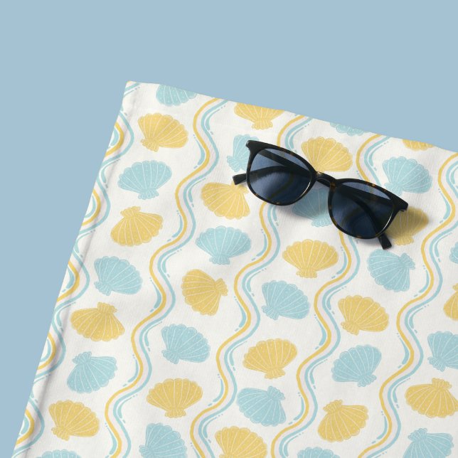 Toalha De Praia Concha do mar e ondas de verão (Seashells and ocean waves beach towel)