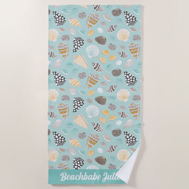 Toalha De Praia Conchas com padrão Elegante na menta (Frente)